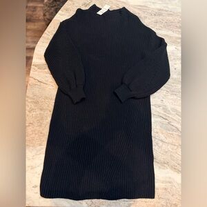 Style & Co Black Ribbed Sweater Dress Size L NWT Cotton Blend